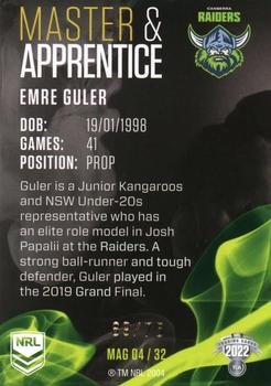 2022 NRL Traders - Master & Apprentice Green #MAG04 Emre Guler Back